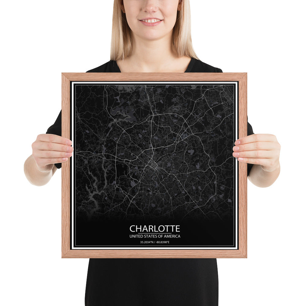 Charlotte Black Framed Map