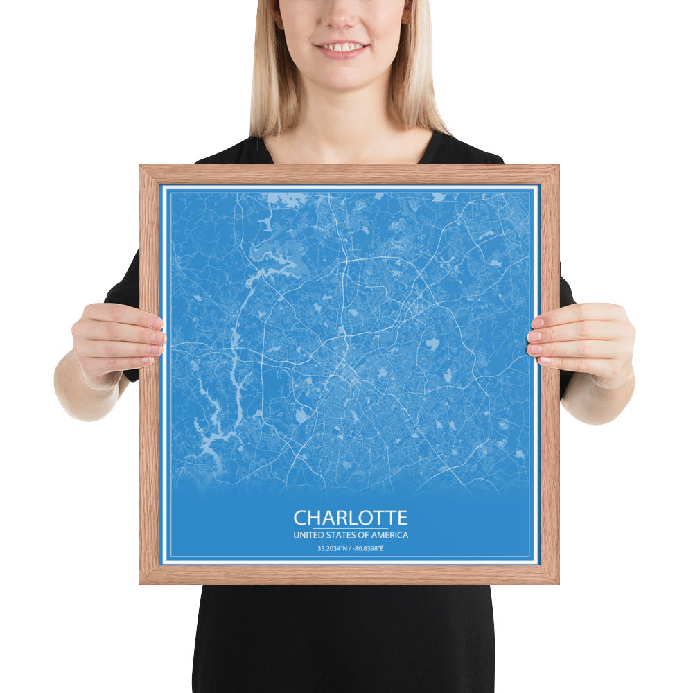 Charlotte Blue and White Framed Map