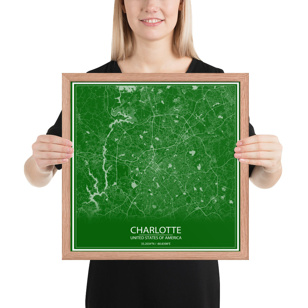 Charlotte Green and White Framed Map