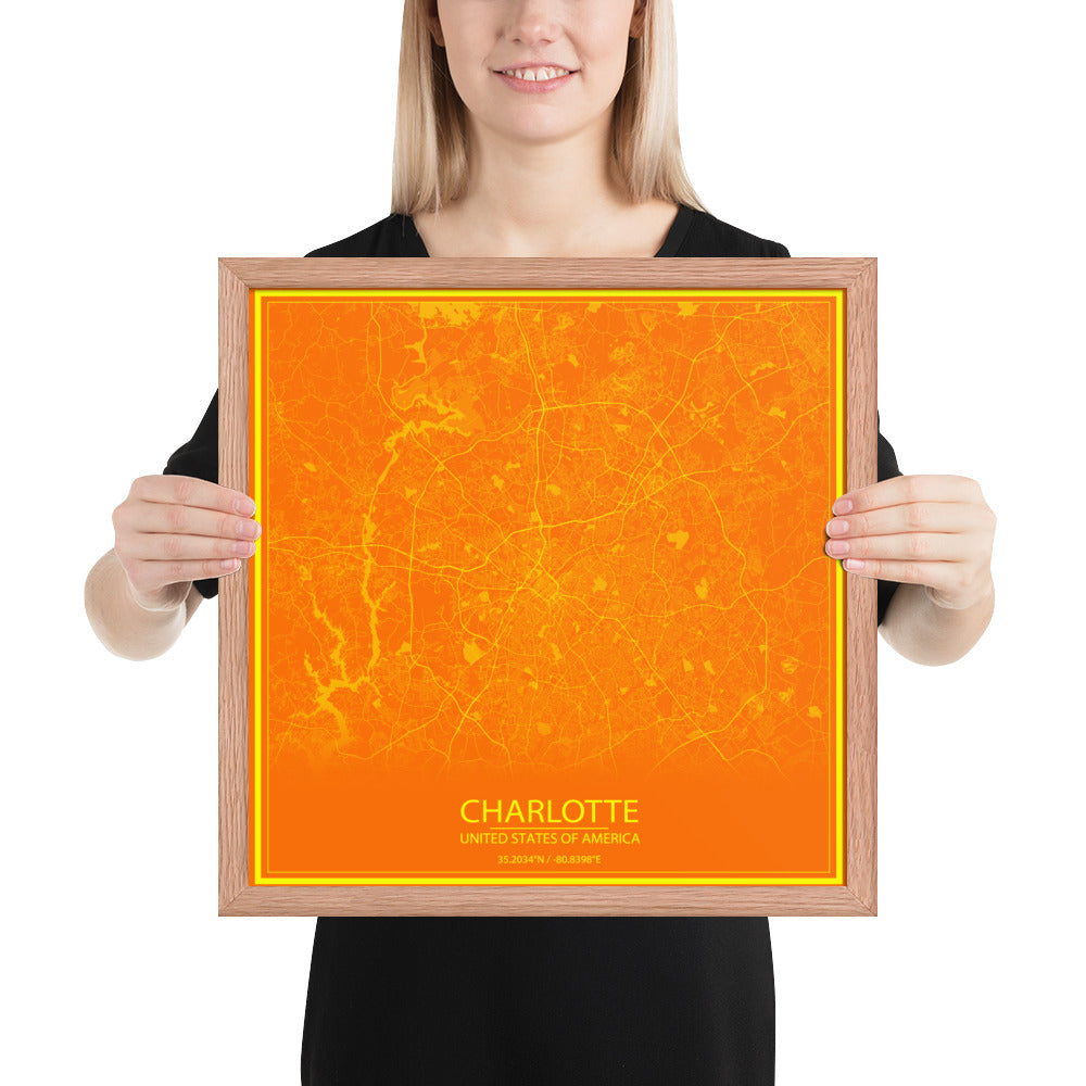 Charlotte Orange and Yellow Framed Map