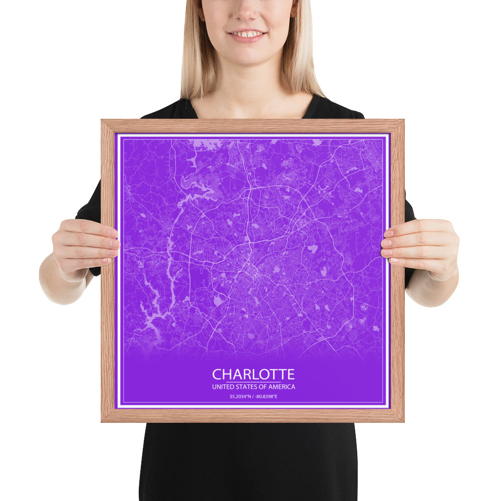 Charlotte Purple and White Framed Map