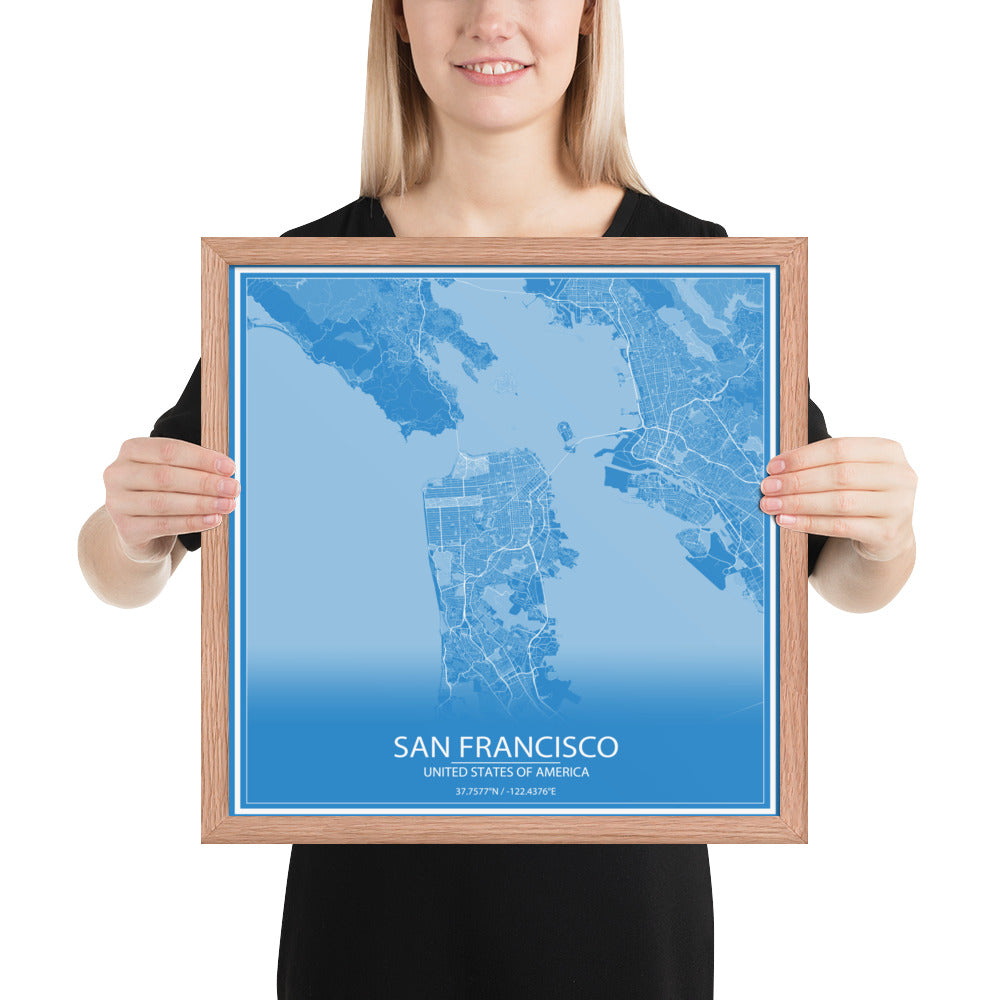 San Francisco Blue and White Framed Map