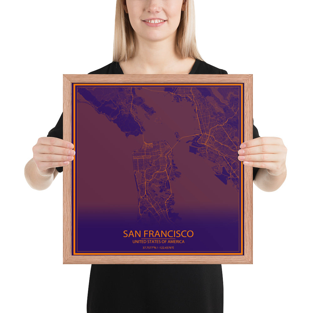 San Francisco Purple and Orange Framed Map