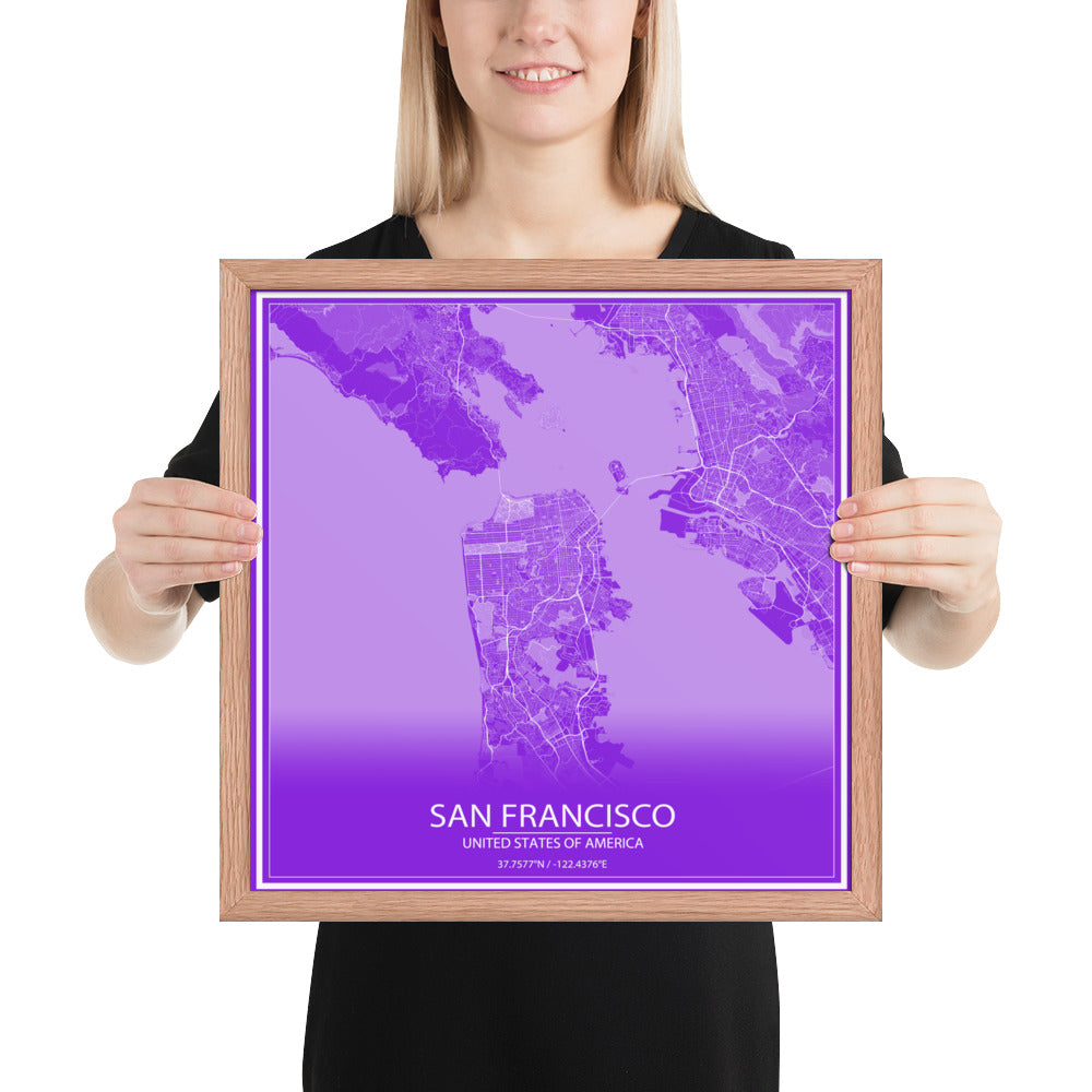 San Francisco Purple and White Framed Map