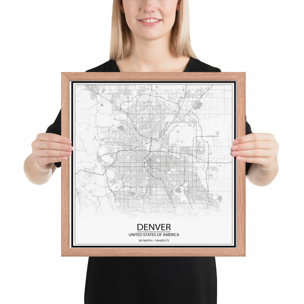 Denver White Framed Map