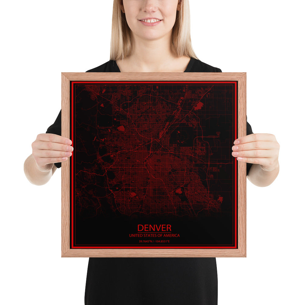 Denver Black and Red Framed Map