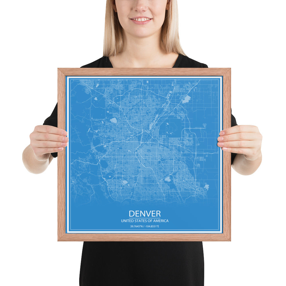 Denver Blue and White Framed Map