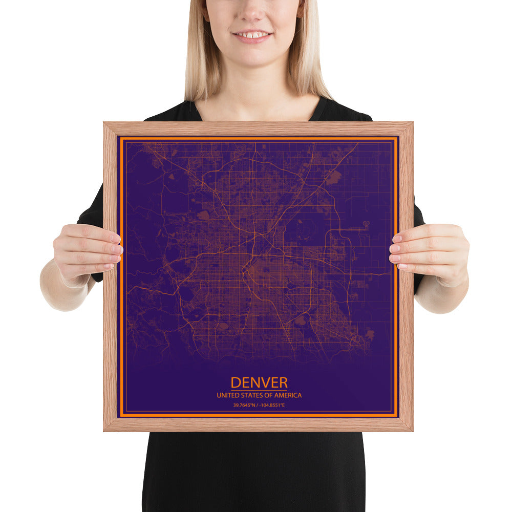 Denver Purple and Orange Framed Map