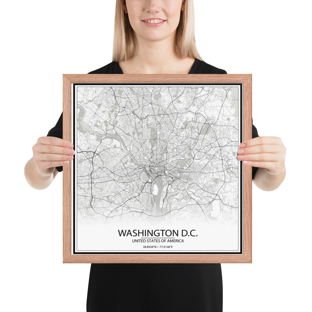 Washington, D.C. White Framed Map