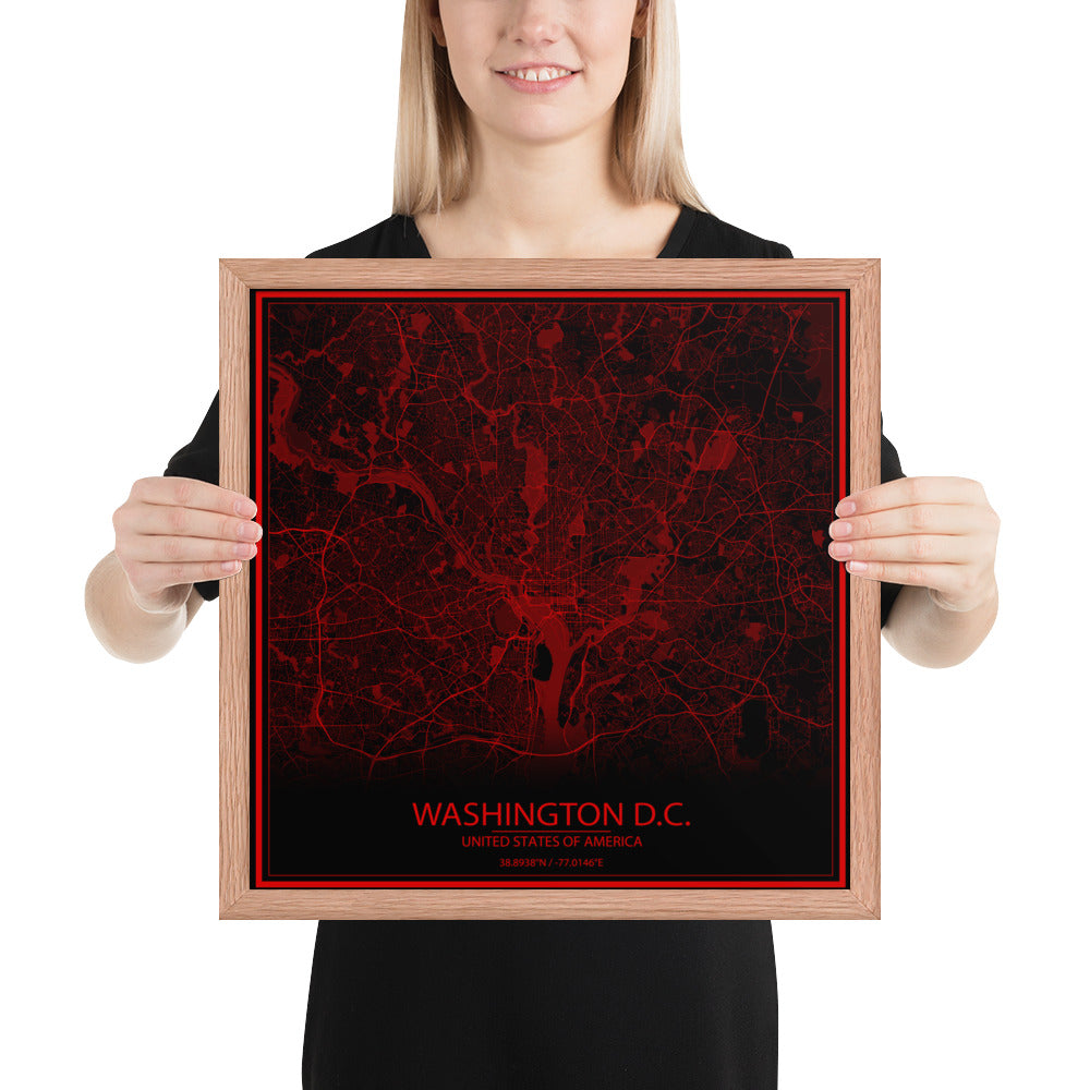 Washington, D.C. Black and Red Framed Map