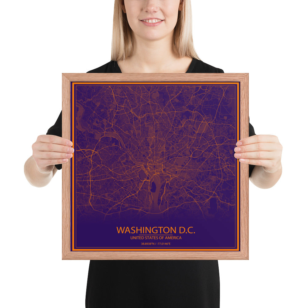 Washington, D.C. Purple and Orange Framed Map