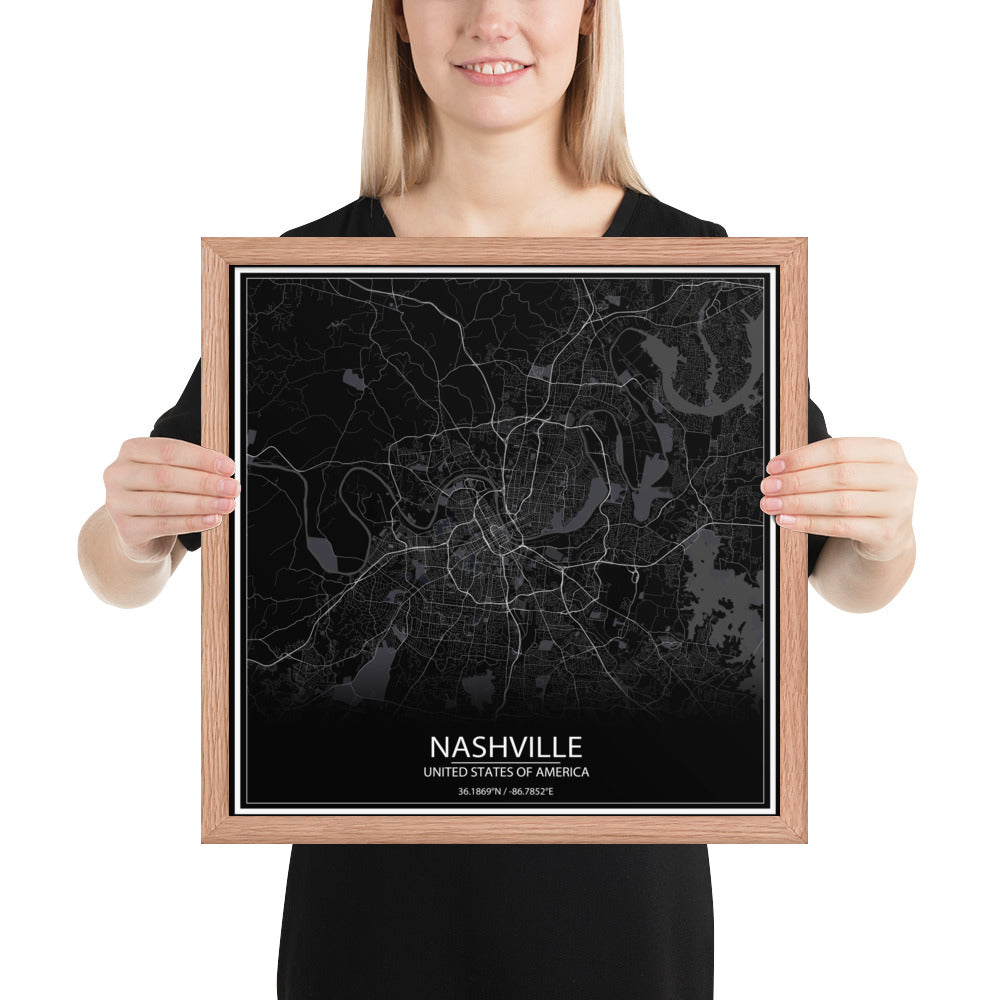 Nashville Black Framed Map