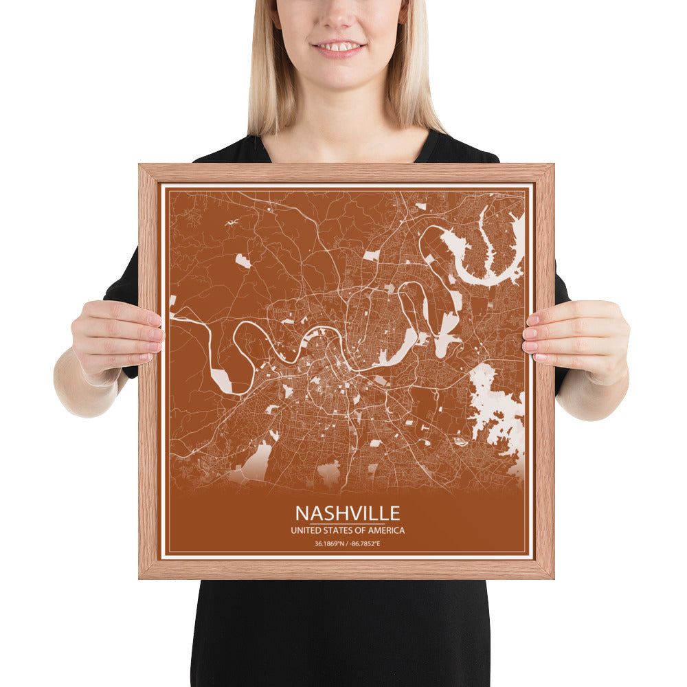 Nashville Brown and White Framed Map