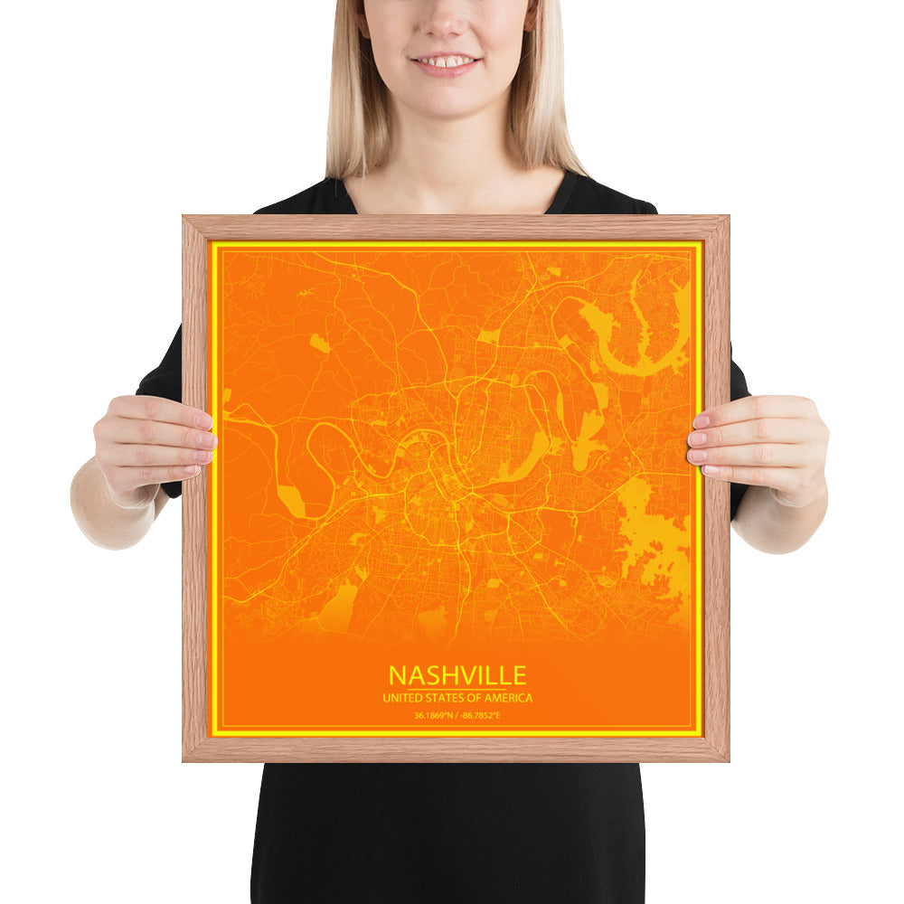 Nashville Orange and Yellow Framed Map