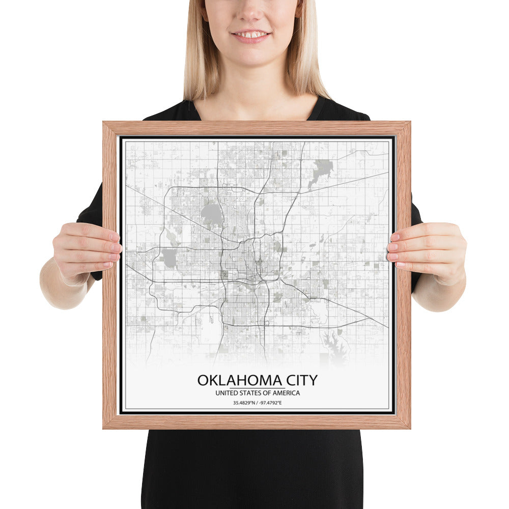 Oklahoma City White Framed Map