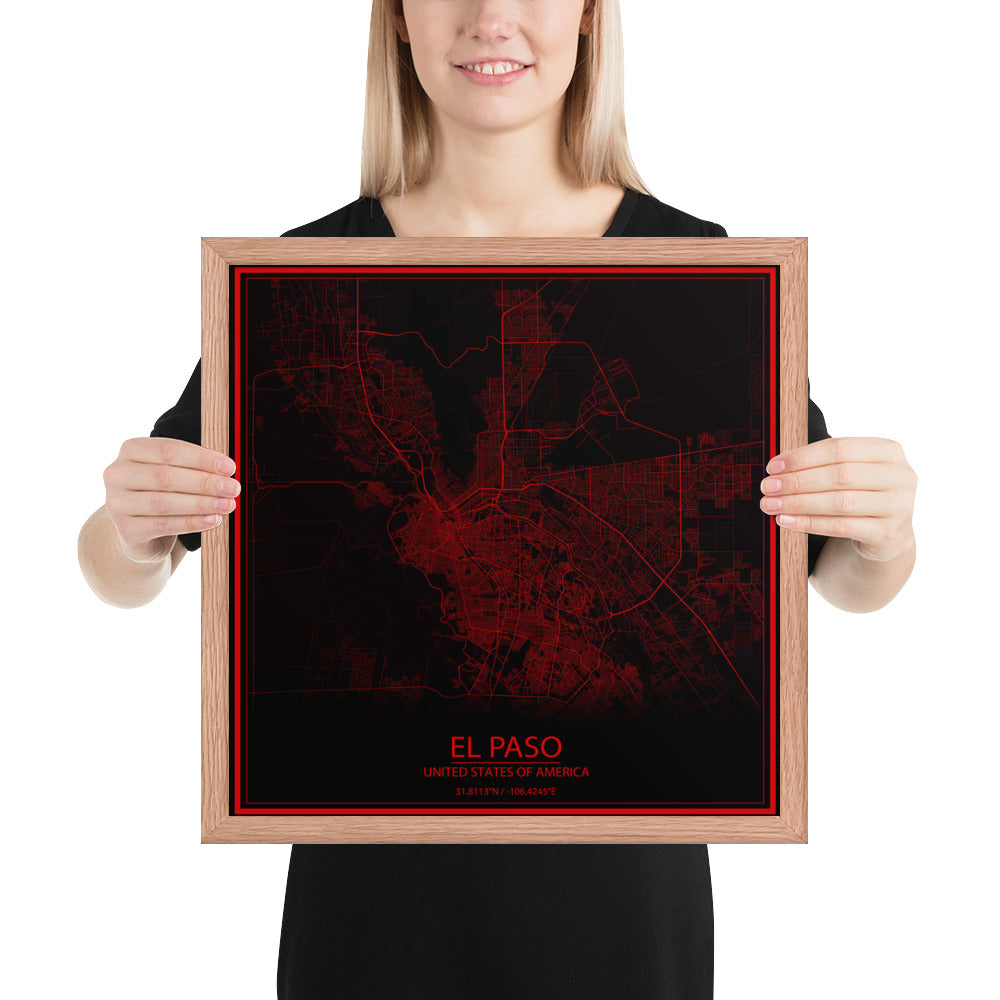 El Paso Black and Red Framed Map