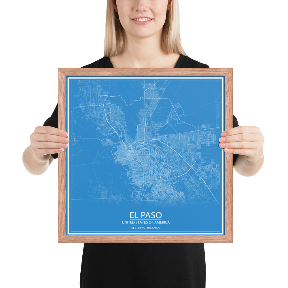 El Paso Blue and White Framed Map