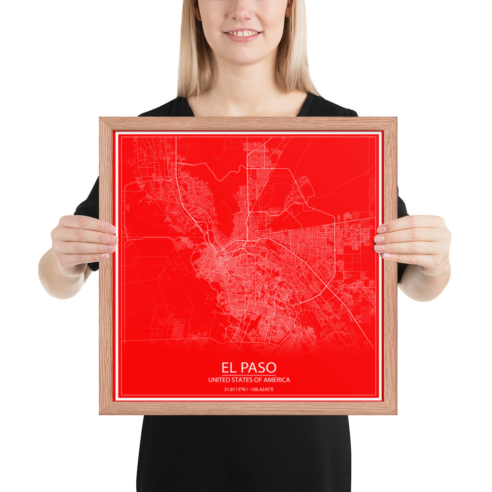 El Paso Red and White Framed Map