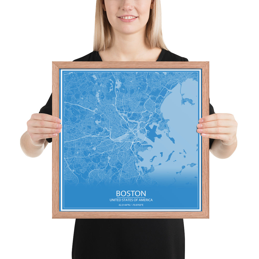 Boston Blue and White Framed Map