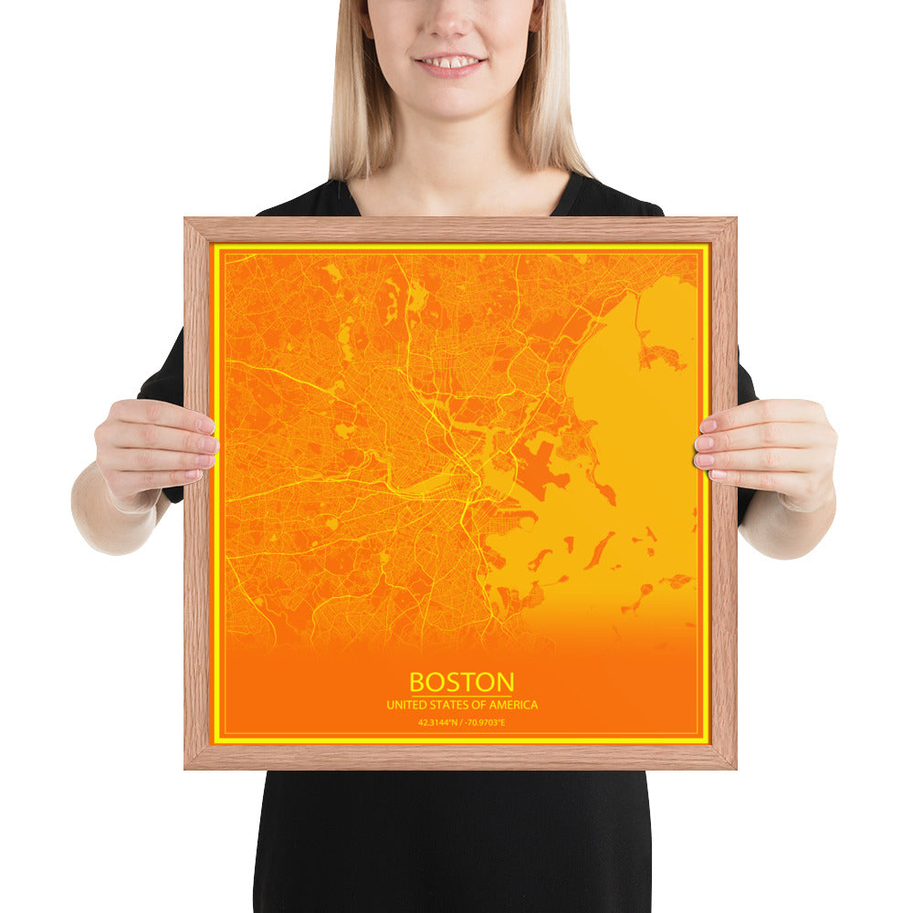 Boston Orange and Yellow Framed Map