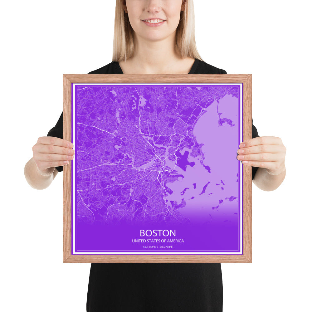 Boston Purple and White Framed Map