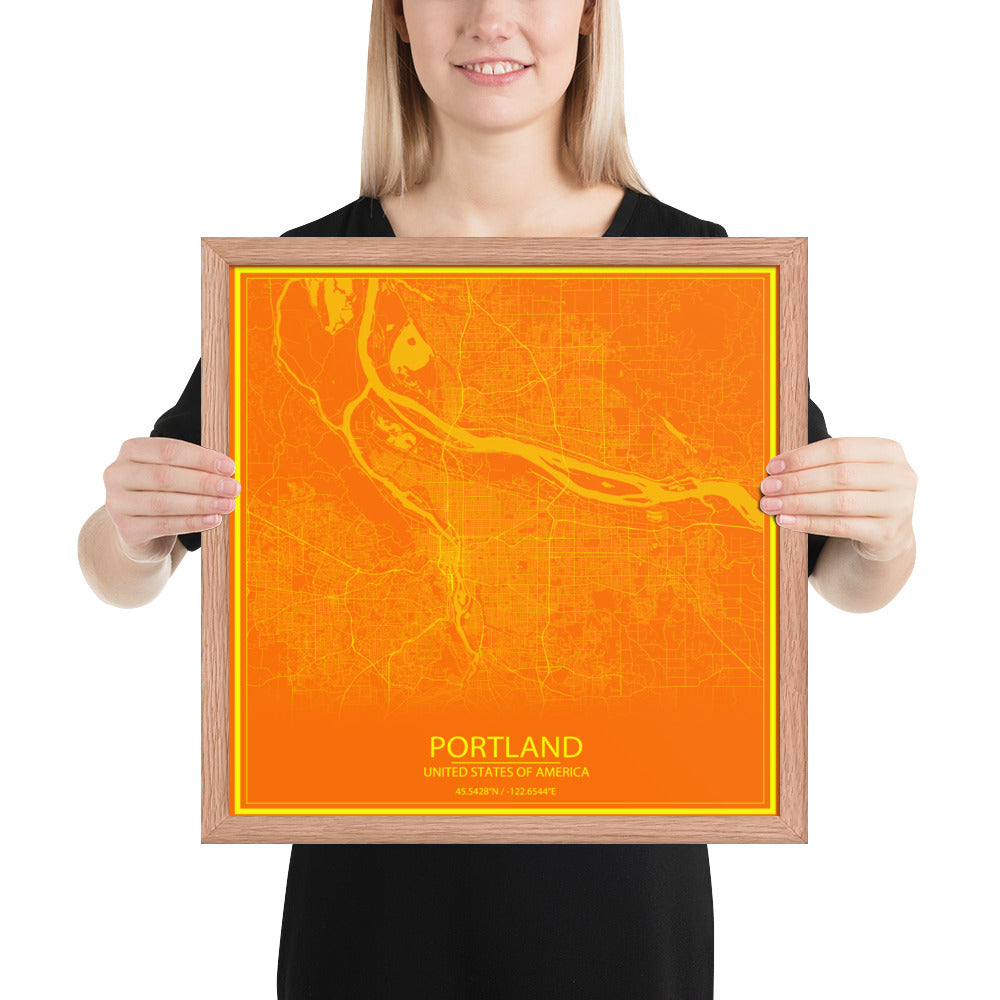 Portland Orange and Yellow Framed Map