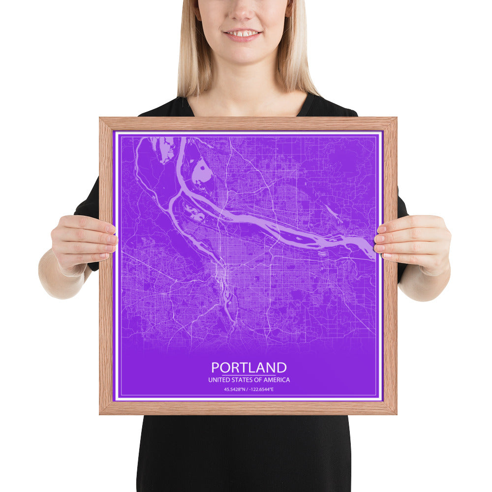 Portland Purple and White Framed Map