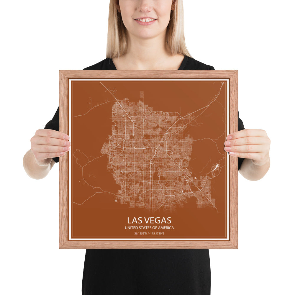 Las Vegas Brown and White Framed Map