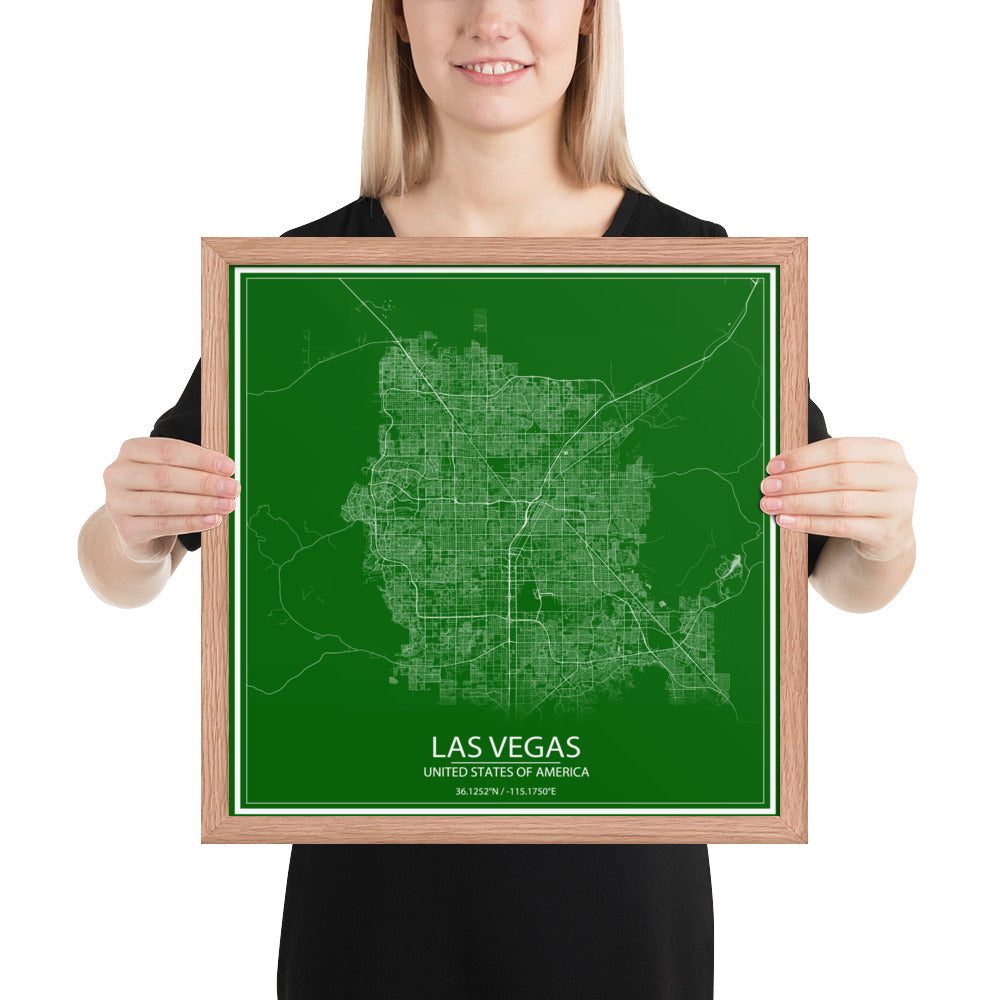 Las Vegas Green and White Framed Map