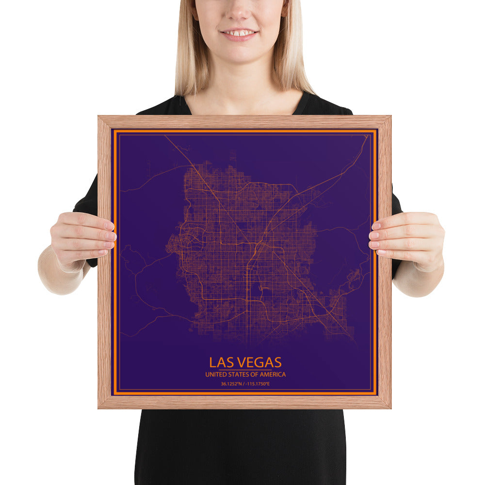 Las Vegas Purple and Orange Framed Map