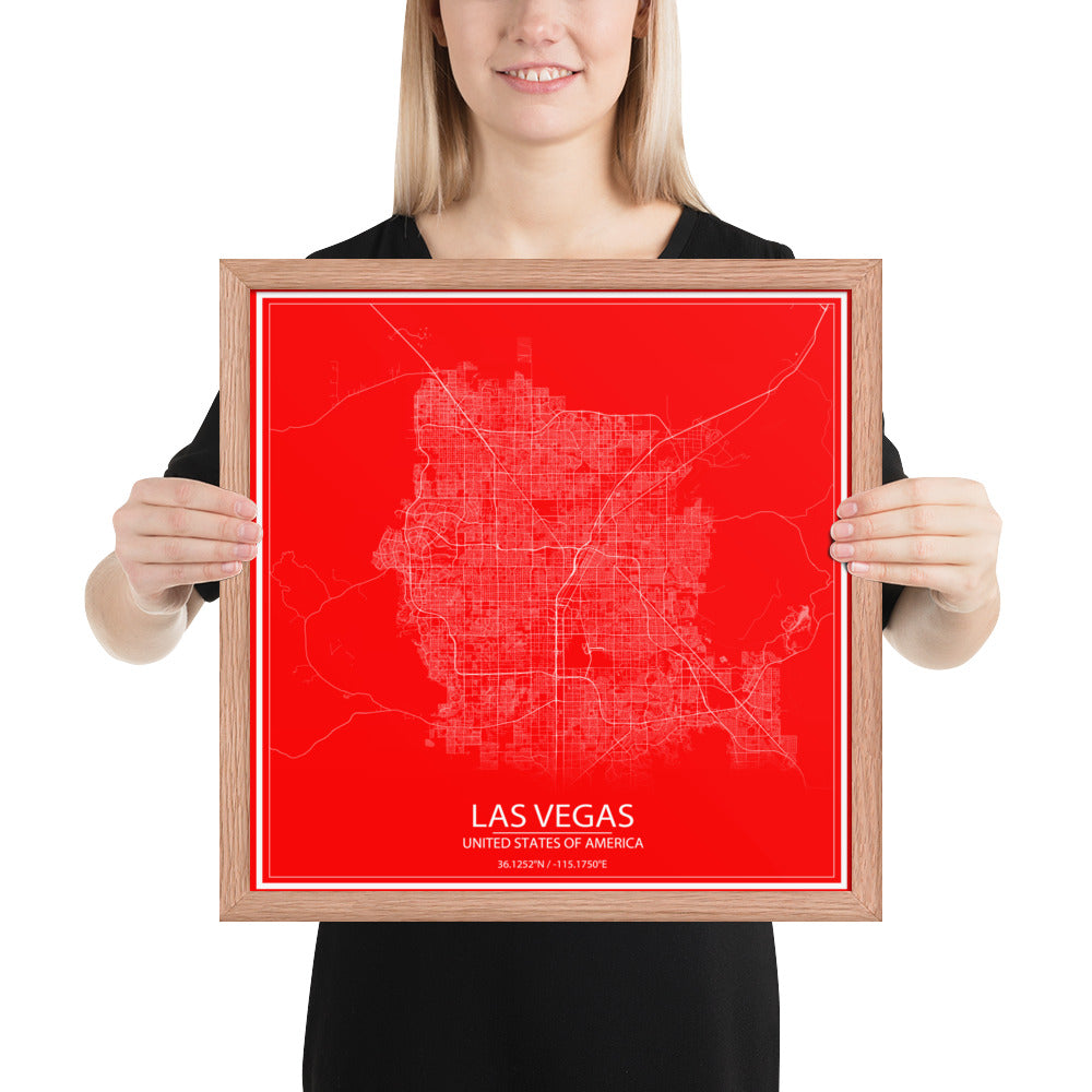 Las Vegas Red and White Framed Map