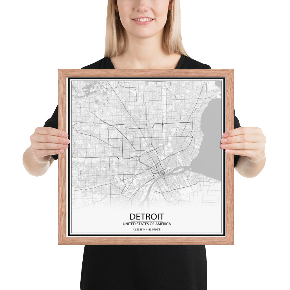 Detroit White Framed Map