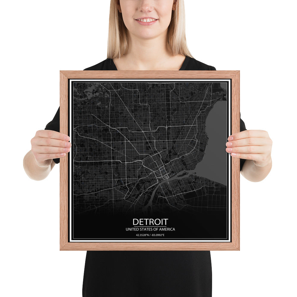 Detroit Black Framed Map