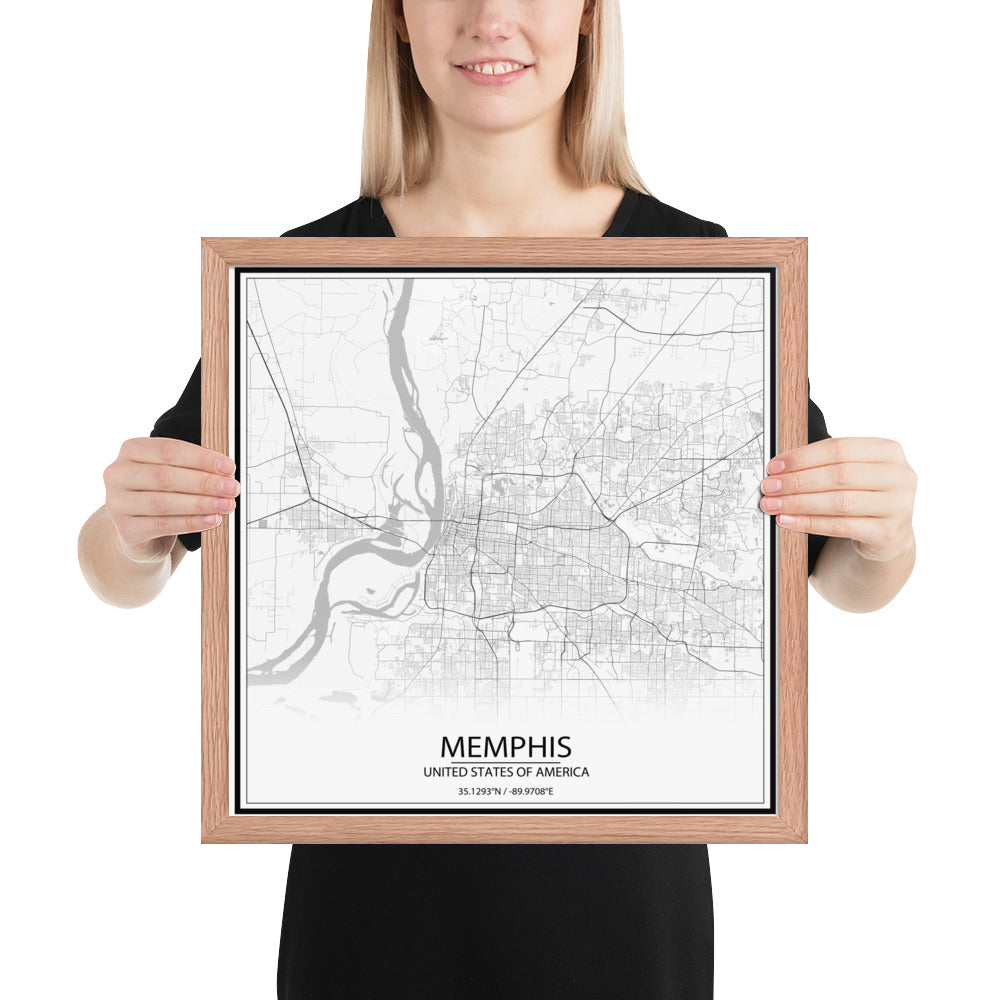 Memphis White Framed Map