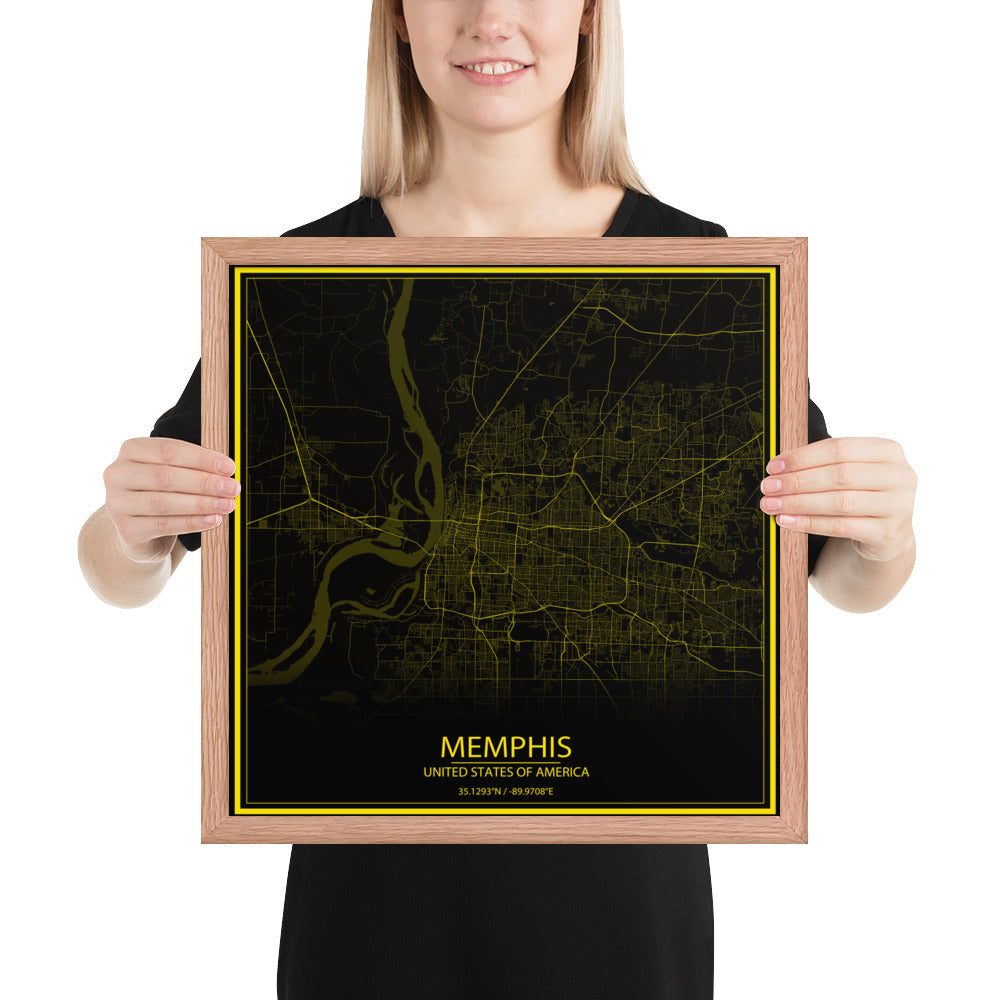 Memphis Black and Yellow Framed Map