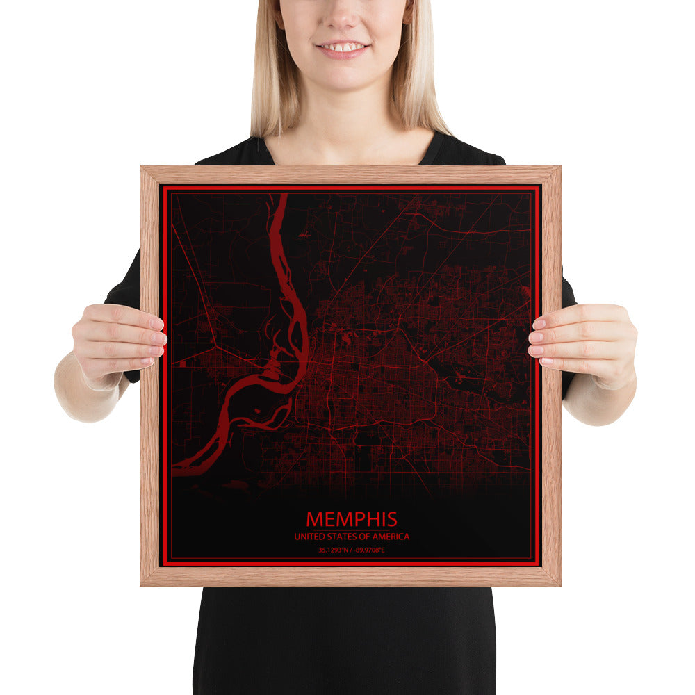 Memphis Black and Red Framed Map