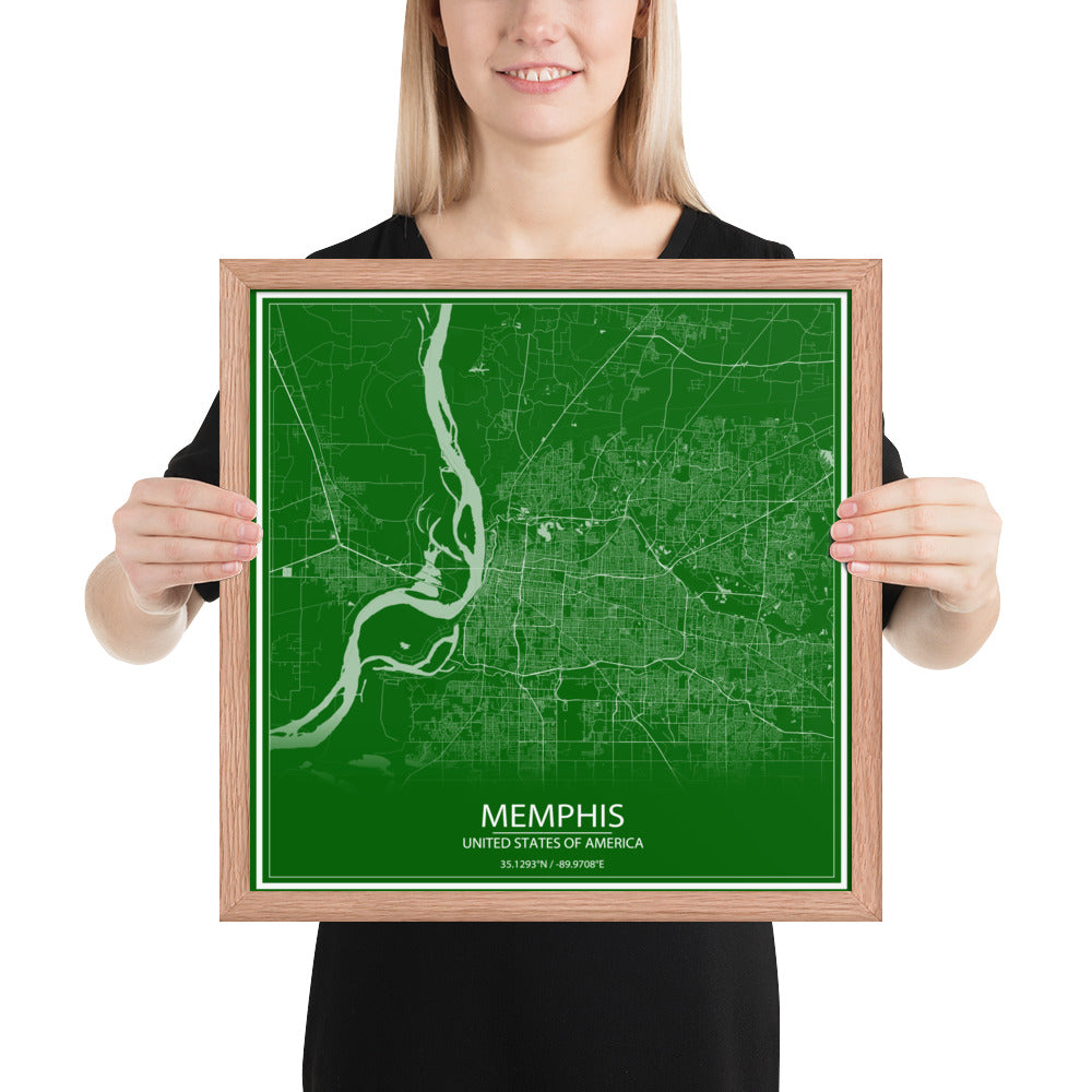 Memphis Green and White Framed Map