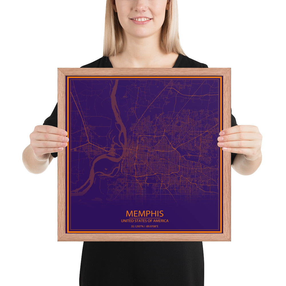 Memphis Purple and Orange Framed Map