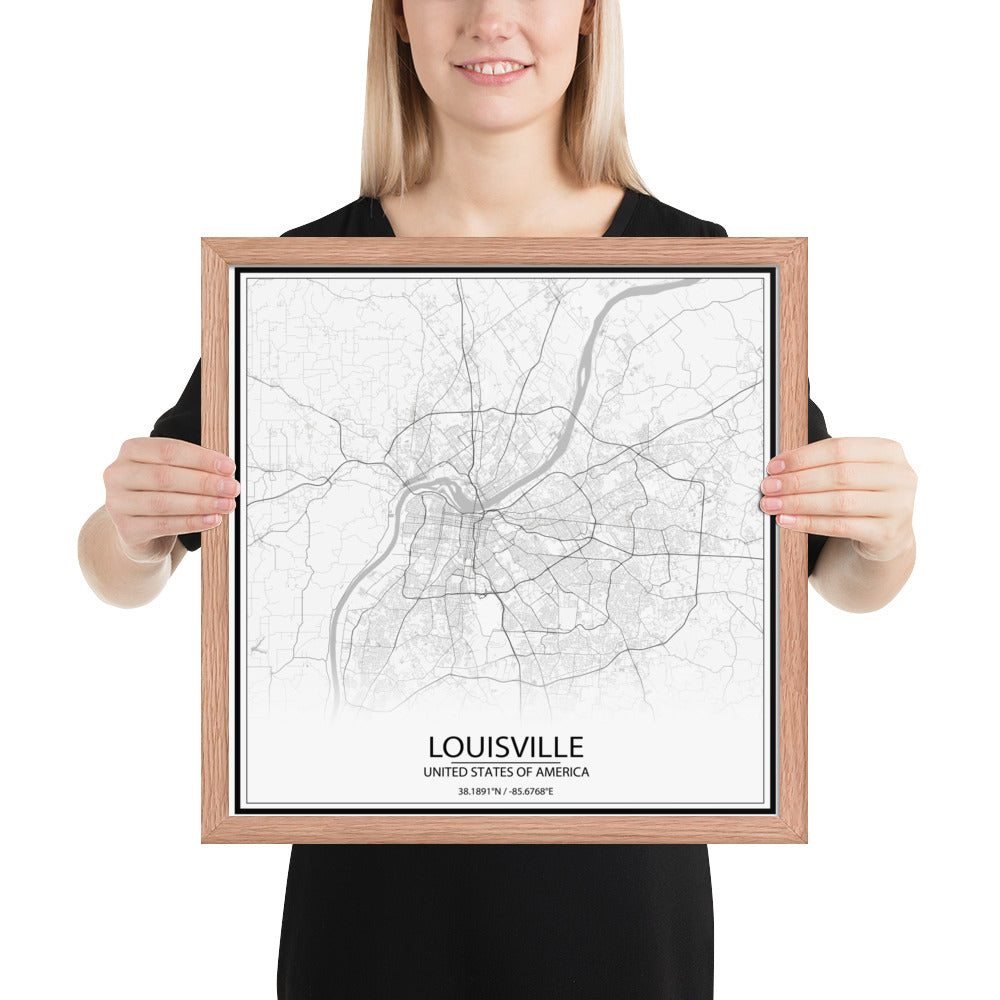 Louisville White Framed Map