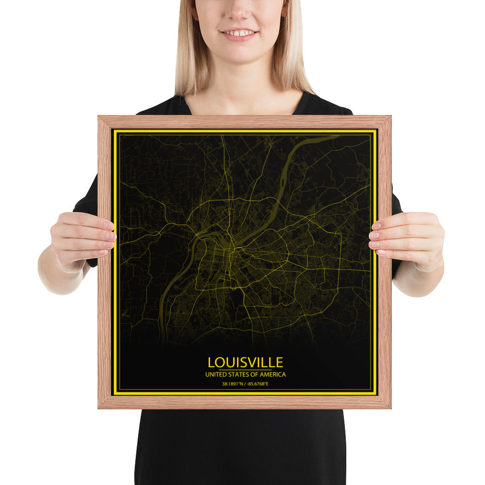 Louisville Black and Yellow Framed Map