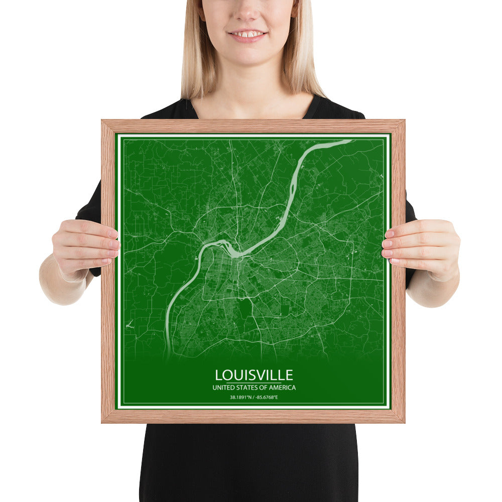 Louisville Green and White Framed Map