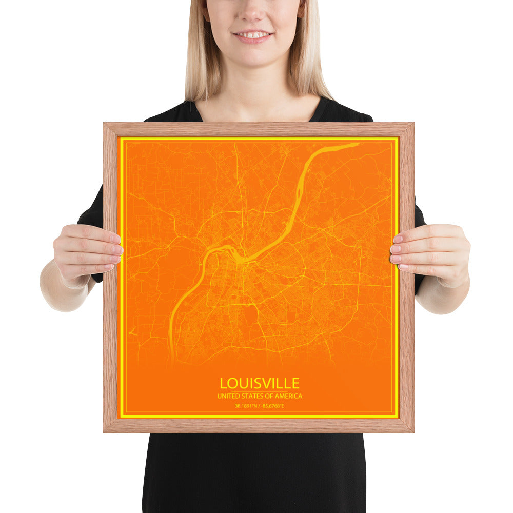 Louisville Orange and Yellow Framed Map