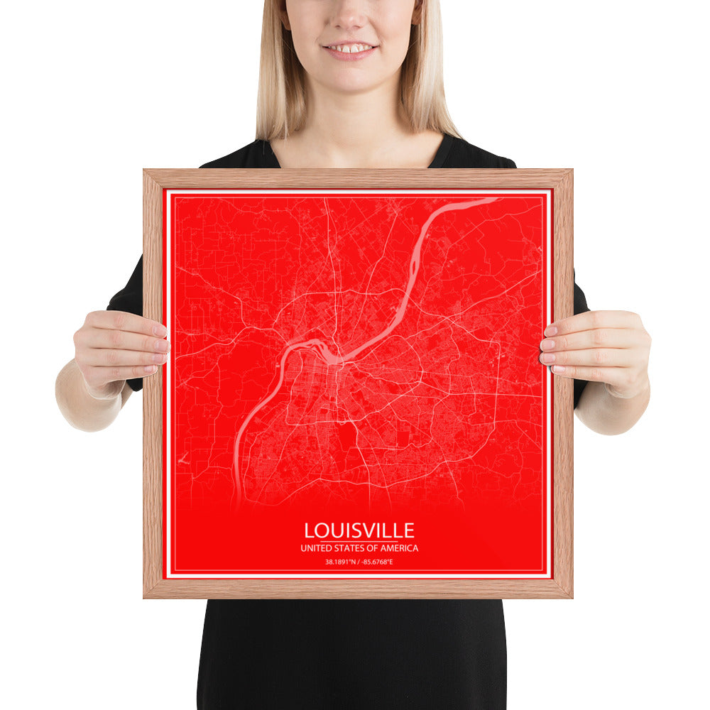 Louisville Red and White Framed Map