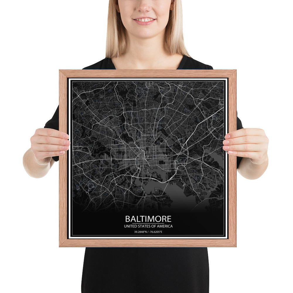 Baltimore Black Framed Map