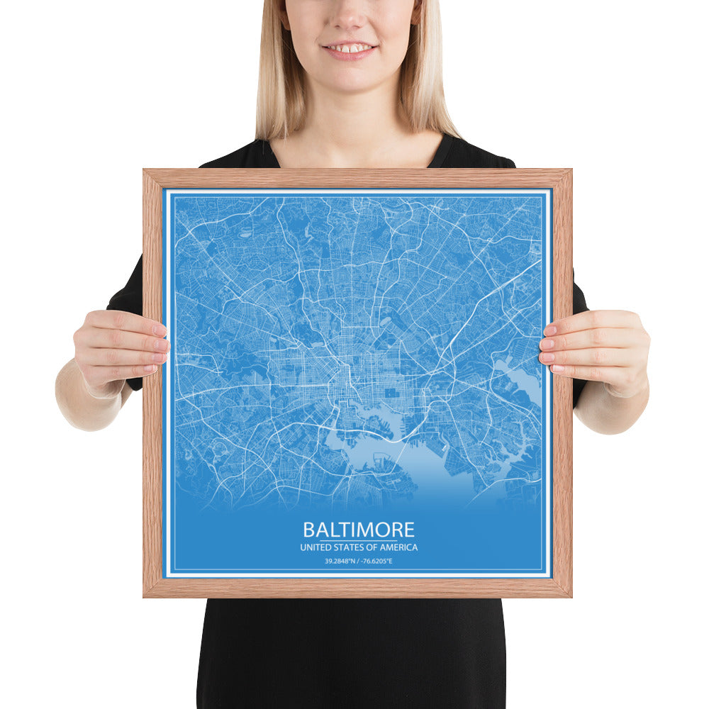 Baltimore Blue and White Framed Map