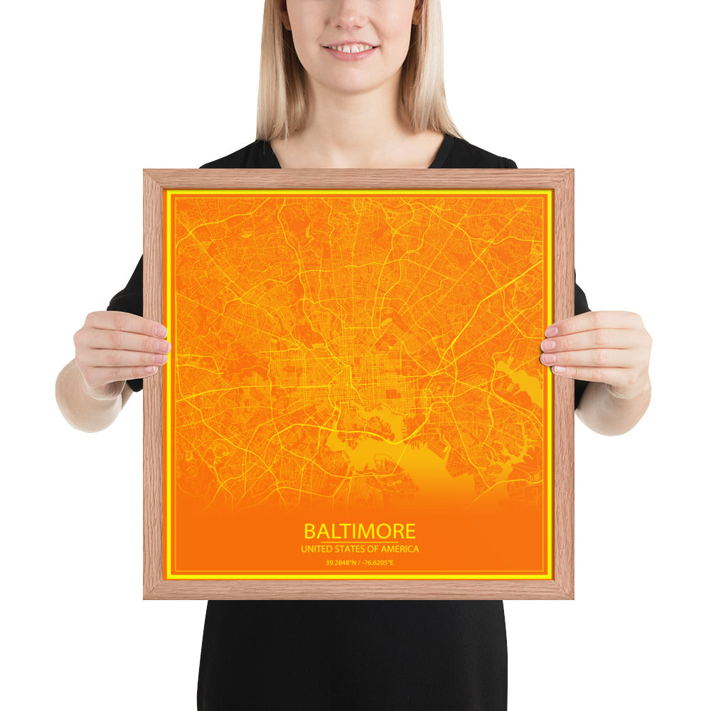 Baltimore Orange and Yellow Framed Map