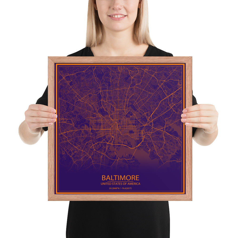 Baltimore Purple and Orange Framed Map