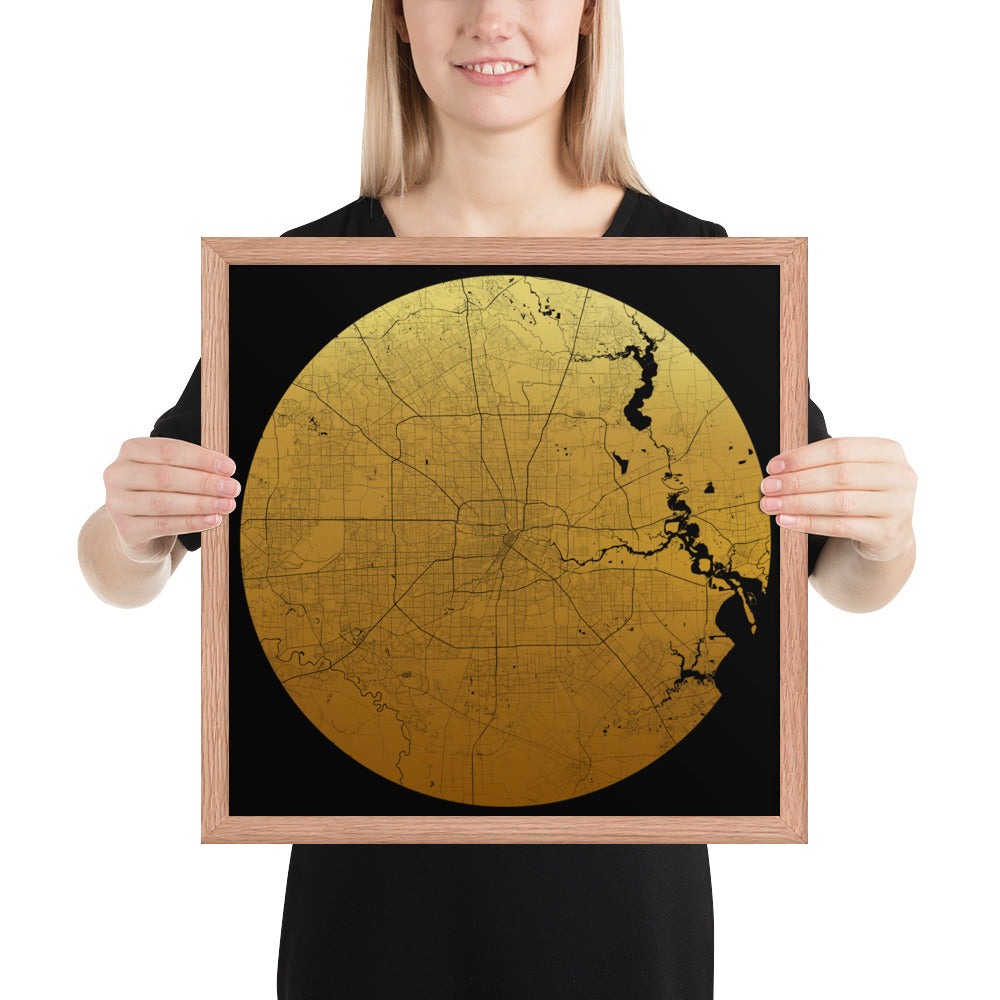 Houston Gold on Black Framed Map