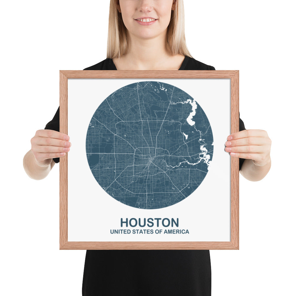 Houston Circular Blue Framed Map