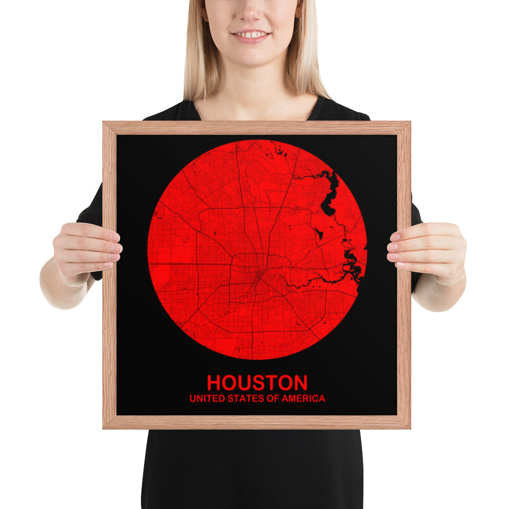 Houston Circular Red Framed Map